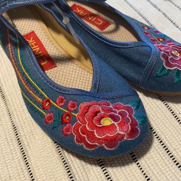 Ina Blue Embroidered Women's Flats - Picture 3 of 12